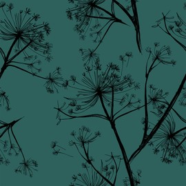 VEELIKE Teal Floral Wallpaper Vintage Herbs Branches Peel and Stick Wallpaper 17.7''x354'' Removable Teal Contact Paper Self Adhesive Decorative Botanical Green Wallpaper for Bedroom Living Room