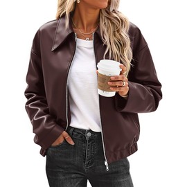 Cicy Bell Womens Faux Leather Bomber Jackets Cropped Motorcycle Casual Coats Fall Trendy Zip Up Outerwear