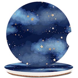 NUGGHU Absorbent Car Cupholder Coaster 2 Pack, Cute Car Coasters with a Finger Notch for Women & Men,2.56" Ceramic Stone & Non-Scratch Cork Base Drink Coasters, Cute Auto Accessories Gifts