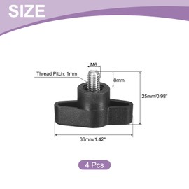 uxcell 4Pcs Tee Wing Knobs Thumb Screws, M6 x 8mm Clamping Screw Knob Male Thread 304 Stainless Steel T Shaped Thumb Screws Handle 36mm Dia. for Hand Tightening Knob Replacement, Black