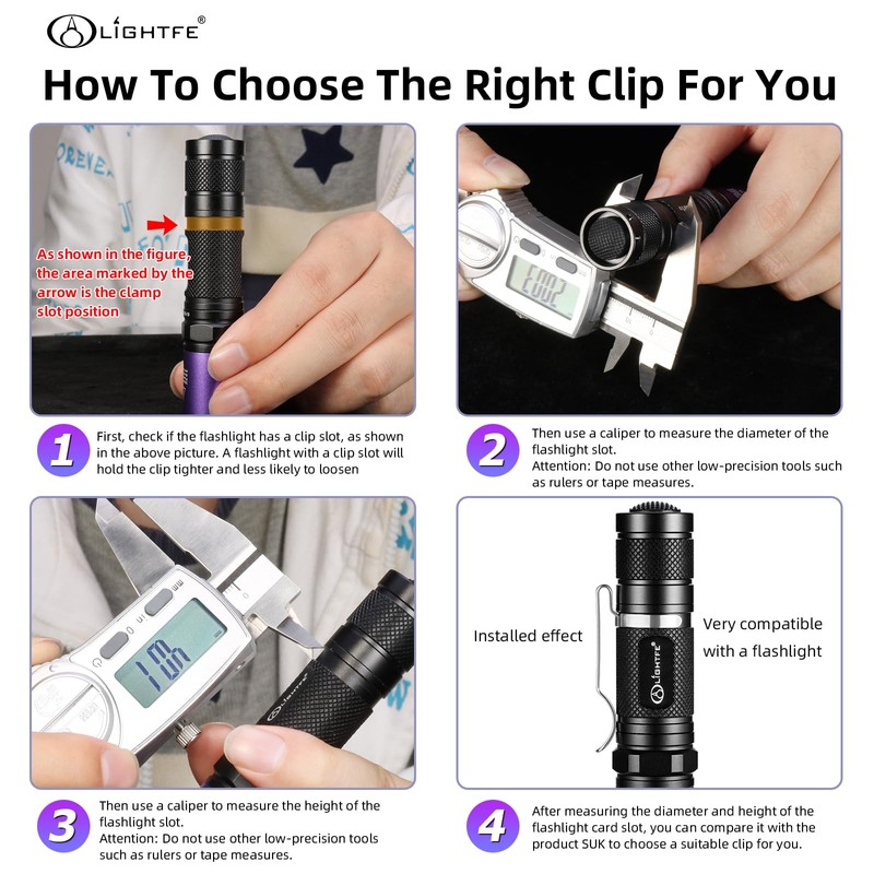 LIGHTFE B119 Flashlight Clip for 11-12 mm Diameter and 3-3.4