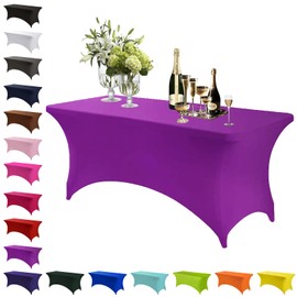 Mienocol Purple Spandex Tablecloths,4FT Stretchable Rectangle Table Cover Washable Tablecloth Universal Patio Elastic TableCover for Kitchen,Event, Wedding, Cocktail Bar Exhibition,Banquet,Party