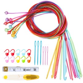 Aeelike Plastic Tunisian Crochet Hooks Set Extra Long, Set of 12 Size Afghan Tunisian Crochet Hooks with Cable, Tunisian Crochet Starter Kit, 120 cm Cable Crochet Hooks for Blankets or Larger Projects