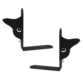 Bookends Metal Cat Book Ends, 1 Pairs Cute Bookends for Shelves Decorative for Home Office Desk Bookshelf Decor (Black, Full-face)