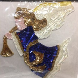 wangs Wang Christmas Angel Horn Beaded Sequin Applique Holiday Craft Ugly Sweater New