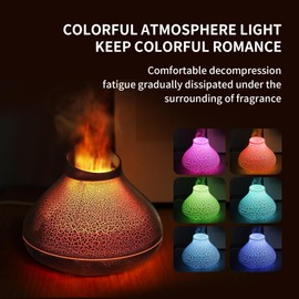 Maazi Color Flame Aromatherapy Diffuser, USB Smart Power Off and Ultrasonic Humidification, Volcano Burst Essential Oil Diffuser for Home and Office (Essential Oil Not Included) (Black)