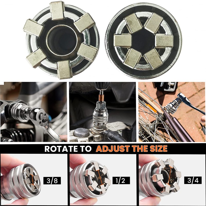 KEWAYO 10-19mm Universal Adjustable Socket, Adjustable Adapter with Connecting Rod