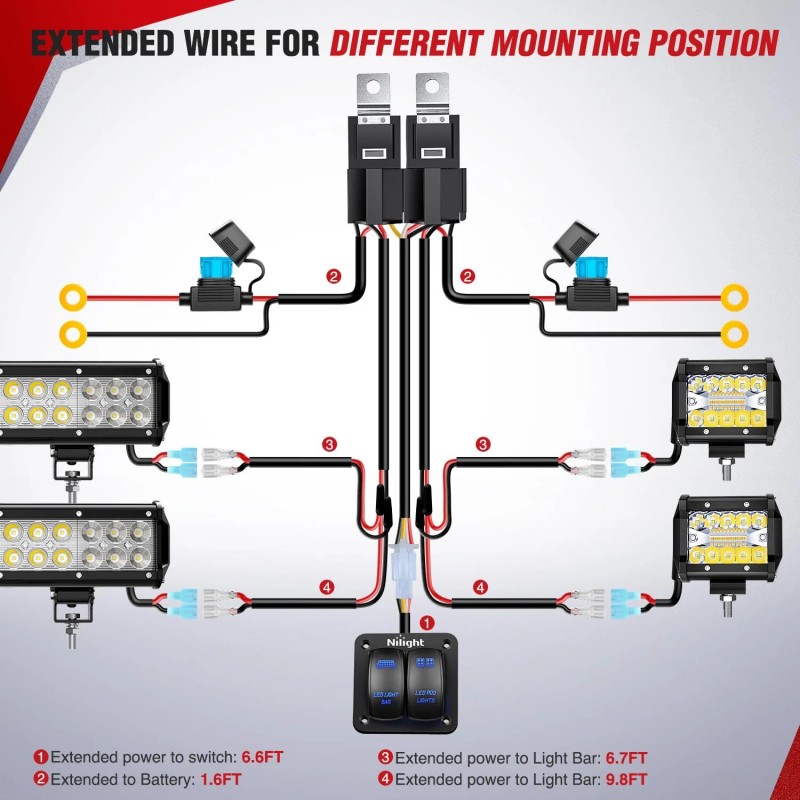 Nilight 16AWG LED Light Bar Wiring Harness Kit 12V On/Off