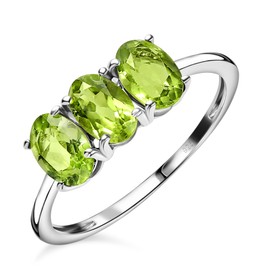 TJC Peridot Trilogy Ring for Women in Platinum Plated 925 Sterling Silver Size J Prongs Setting Green Coloured August Birthstone Metal Wt. 1.01 Grams