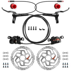 Zmgdrm MT200 Ebike Hydraulic Disc Brake Set, 2-PIN 2-Pistons Power-Off Electric Bike Brake Kit with 160mm/180mm Rotors, Pre-Bled with Mineral Oil Brakes Kit (1 Pair Brakes+2 * 160mm Rotors)