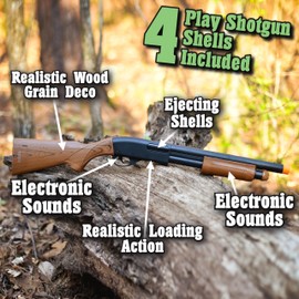 Sunny Days Entertainment Pump Action Blaster – with Realistic Sounds and Ejecting Play Shells | Hunting Role Play Toy | Cowboy Costume for Kids – Maxx Action, Wood Grain