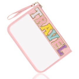 Bolso de chenilla transparente con letras, bolsa transparente con cremallera y pulsera, VIAJE - Beige