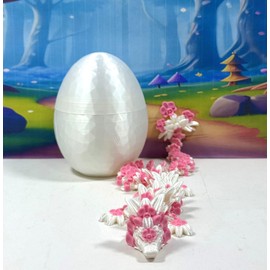Orchid Dragon with Dragon Egg, 3D Printed Articulated Dragon, 12" Pink and White Orchid Dragon, Fidget ADHD Toy Stress Relief Toy, D039-WHE