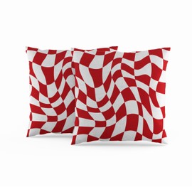 ggaimwf Checkered Cushion Covers Red 40x40cm Set of 2 Wavy Checker Pattern Distorted Checkerboard Graphic Modern Cushions Linen Sofa Pillow Covers Living Room Bedroom Outdoor Pillowcase