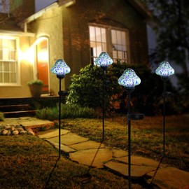 Solar Outdoor Lights Decorative Solar Glass Mushroom Lights Waterproof LED Waterproof Garden Stake Light for Walkway Pathway Lawn Patio Yard Decorations 2 Pack Multi