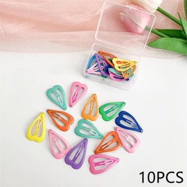 Colourful Luminous Hair Clips for Girls - 10 Pieces Hair Clips Set in Star, Rectangle and Heart Shapes, Glow in the Dark, Pentagram Design, Hair Clips and Hair Accessories (Heart)