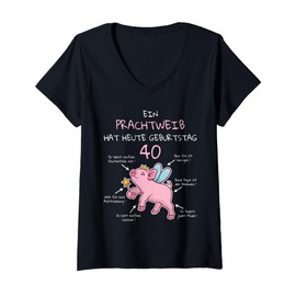 Womens 40th Birthday A Magnificent Female Pig Funny Saying Women V-Neck T-Shirt