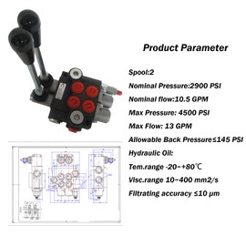 WYDDDARY Hydraulic Control Valve 13GPM 2 Spool 4500PSI Hydraulic Distributor Directional Control Valves for Tractors Loaders