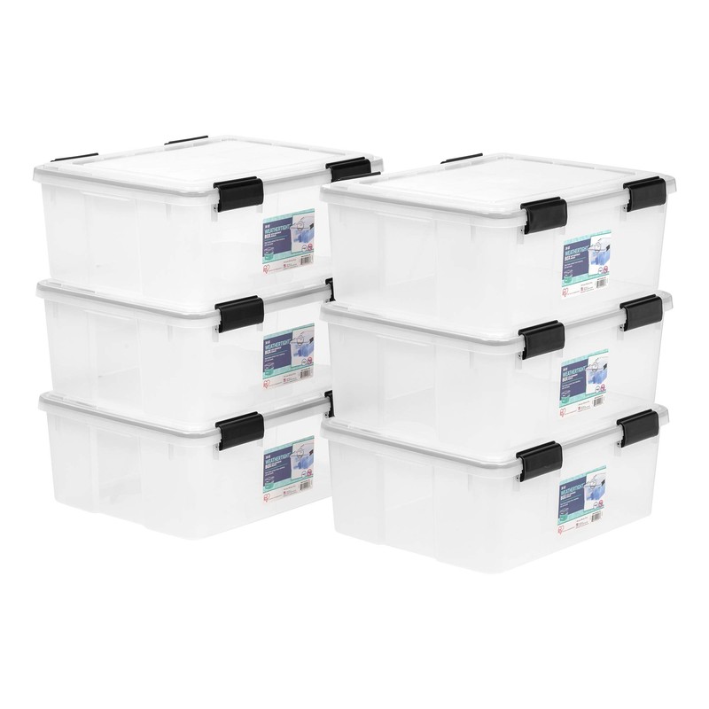IRIS USA WeatherPro 31 Qt Storage Bins with Lids, 6