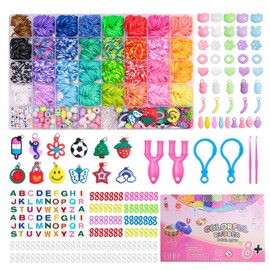 JHWELRG 2500+ Loom Bands Set, 32 Colours Colourful Rubber Bands Kit, DIY Rubber Bands for Bracelets Crafts with Beads Hooks Charms Storage Box for Children Boys Girls Gifts
