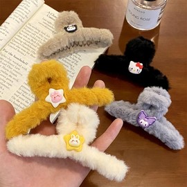 Autumn Winter Girl's Heart Large Shark Claw Hair Clip - Premium Fumo Back-of-Head Hairpin Free Size/Sewn Purple - Kuomi 20ea