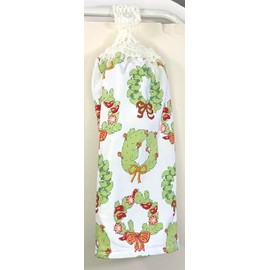 Handy Handmade Crochet Top Hanging Kitchen Towels - CHRISTMAS - CACTUS WREATH