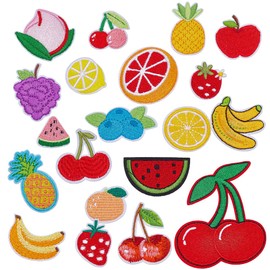 arricraft Pack of 20 Fruit Patches for Iron, 20 Styles, Cherry, Lemon, Pineapple, Watermelon, Banana, Strawberry, Embroidered Appliques for Clothing, DIY Accessories, Clothing Decoration Patches