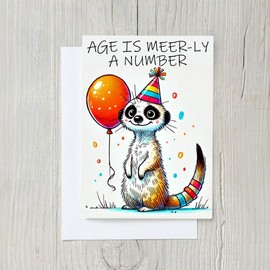 PICTURE THIS PRINTS Age is Meer-ly a Number, Funny Cute Meerkat Birthday Greeting Card, Unique Meerkat-themed Animal Birthday Card for Kids and Adults, Comes with Envelope (5x7”)
