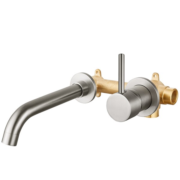 Aolemi Wall Mount Bathroom Faucet, Brushed Nickel Single Handle Sink Faucets Mixer Tap Rough-in Valve Included
