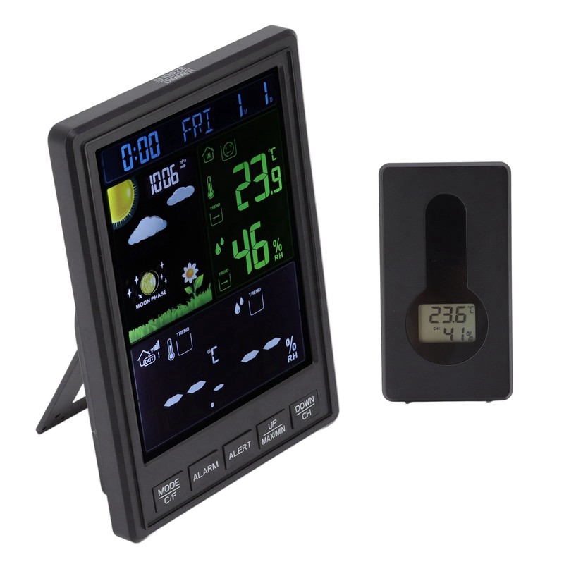 Weather Stations Wireless Indoor Outdoor Color Display Black 3 Channels