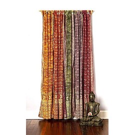 Light-Filtering Sari Colorful Curtains â Boho Curtains, Bed Canopy Panel, Wall Tapestry or Window Treatment For Bedroom or Living Room â Customizable, Indian Print Curtains + Tote bag, 42x84 in.