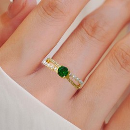 KONFEN Women's High-Grade Emeralds Adjustable Open Rings, Snake Ring Zircon Ring, Wedding Party Shining Classic Elegant and Vintage for Ladies, Green, Steel