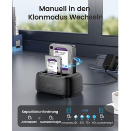 ORICO Hard Drive Docking Station, Offline Clone USB 3.2 Gen 1 SSD/HDD Docking Station for 2.5 Inch and 3.5 Inch HDD/SSD Up to 2 x 20 TB with 12V 3A Power Supply, Support Tool-Free and UASP (DD28C3-C)