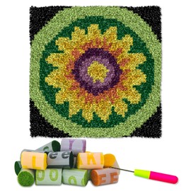 YP Sunflower Latch Hook Rug Kit for Adults & Kids - 12x12 Inch DIY Craft Crochet Rug, Beginner-Friendly Art Project for Home Decor, Easy-to-Make Needlecraft Kit