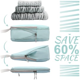 Compression Packing Cubes for Suitcases, Travel Essentials Expandable Travel Bags Organizer for Luggage-4 Set (Sky blue)