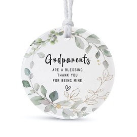 Ornaments Gifts for Godparents 2024,Thank You for Being Mine Gift for Parents in Law,Gifts from Godchild,Round Ceramic Ornament Keepsake,Double-Sided Printing with Ribbon and Gift Box(2.9")