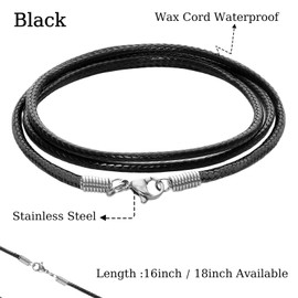 Bgfhna Black Leather Necklace Cord with Clasp Braided Wax Rope Chain for Men Women with Stainless Steel Clasp 2mm Leather Cord Necklace for Pendant