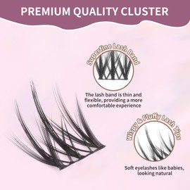 Lash Clusters 80 Pcs Cluster Lashes Natural Look DIY Eyelash Extension Manga Individual Lashes 10-16mm Mixed D Curl Wispy Fluffy Anime Lash Clusters Super Thin Band, Soft & Reusable