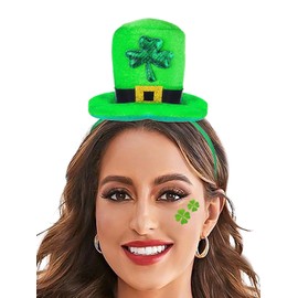 Bouory St Patrick’s Day Headband Green Shamrock Hairband Lucky Clover Hat Irish Head Accessory for Women