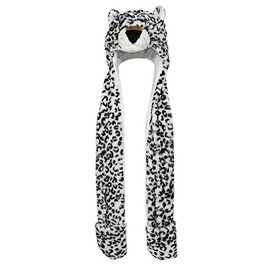 Bioterti Plush Novelty Animal Hat: One Size Fits All Adults & Kids/Soft, Warm Beanie Hat (White Leopard)