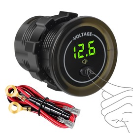 Linkstyle Battery Voltage Meter, Waterproof Voltmeter Gauge 12V, DC Volt Meter 12 Volt, LED Digital Voltmeter, Round Battery Monitor with Low Voltage Alarm