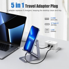 SUNNIFLY 5 in 1 Reisestecker Adapter Weltweit, Steckeradapter für Multinationale Steckdosen, mit 2 USB-A und 2 USB-C Buchsen, Universalsteckeradapter für Europa, UK, USA, Australien