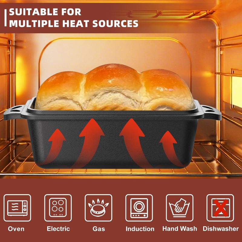 EAOENLS 9×5 Inch Cast Iron Loaf Pan with Lid, 2-in-1
