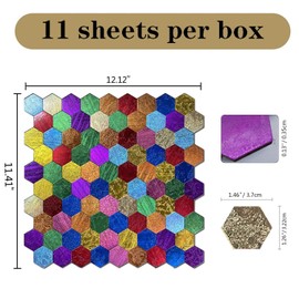 XUANINY 11-Sheet Peel and Stick Backsplash Tiles, Rainbow Triangle Aluminum Surface Metal Mosaic, Rainbow-Colored Wall Sticker for Living Room, RV，Bar (11.81"x11.81") (11, Hexagon Rainbow Colored)