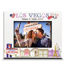 BELLA BUSTA-Personalize-las Vegas United State Theme Picture Frame-Wedding, Honeymoon, Vacation, Travel Lover Keepsake- Gambling, Casinos- UV Print (5x7 Horizontal)