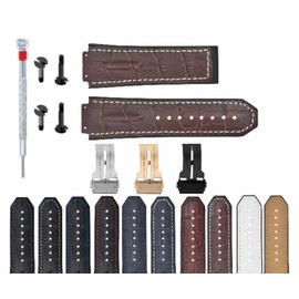 Ewatchparts 25mm Leather Rubber Watch Band Strap Compatible With 44-45mm Hublot Big Bang With Black Screw