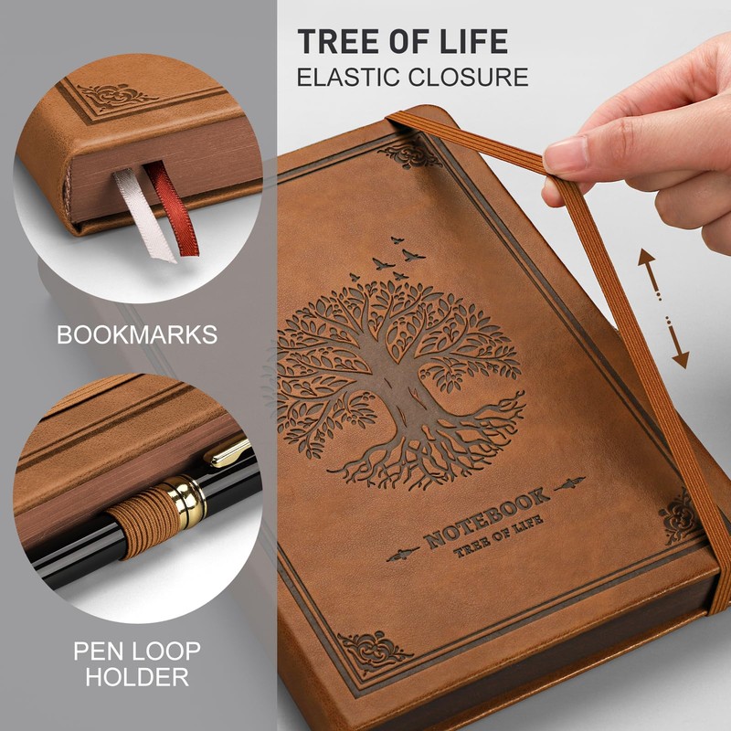 RETTACY Notebook, A5, Squared, Thick Grid, Leather Hardcover, 320 Pages,