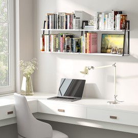 SRIWATANA Floating Wall Shelves, Rustic Wood Shelves Book Shelves Wall Mounted Ideal Room Decor (White)