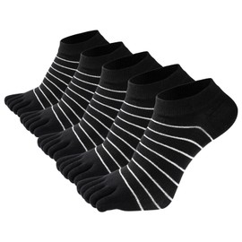 FEOYA Toe Socks Women's Trainer Sports Finger Socks Cotton Stripes 5 Pairs Short Socks Yoga 36-41, Black*5