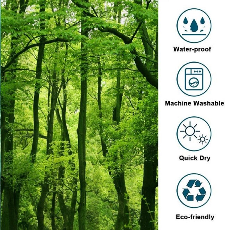goodbath Extra Long Shower Curtain 214, Green Forest Woodland Waterproof